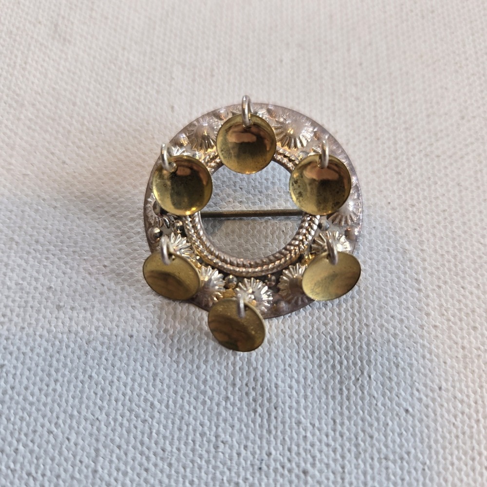 Clemot Vintage Norweigan‎ Wedding Brooch Silver Round with Dangling Spoons